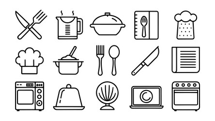 cooking web icons in line style frying pan fork vector image