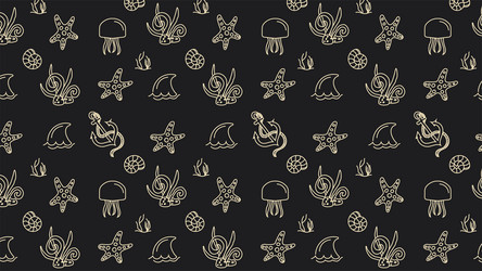 seamless pattern with shells and fish vector