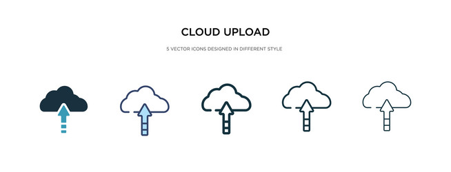 cloud upload icon in different style two colored vector