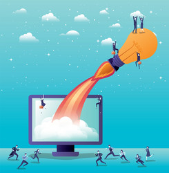 rocket start up with desktop computer vector image