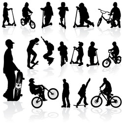 Silhouettes of Children and Man Vector Image