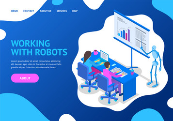 robot and human working concept landing web page vector image