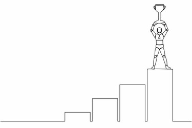 single continuous line drawing robot climbing vector image