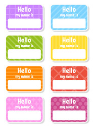 Hello name badge bright stickers rectangular vector