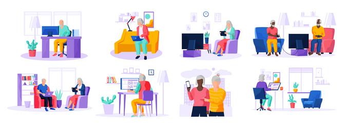 old people try to use phone game console vector image