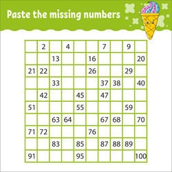 paste the missing numbers from 1 to 100 vector image