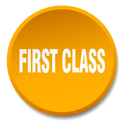 First class orange round flat isolated push button vector