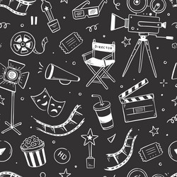 Movie cinema pattern doodle hand drawn vector