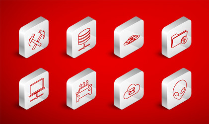 set line alien server data web hosting ufo vector image