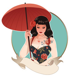 oriental retro cartoon style pinup girl tattooed vector