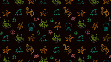 seamless pattern with shells and fish vector image