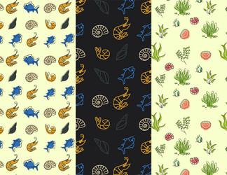 seamless pattern collection with shells and fish vector