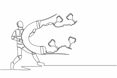 continuous one line drawing of robot attracting vector image