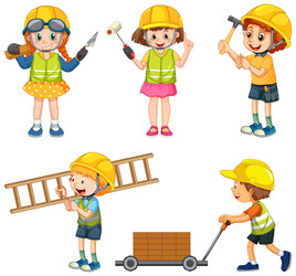 Set of construction site objects and workers vector