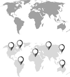 Flat shadow world map with globes Royalty Free Vector Image