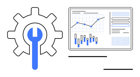 gear with wrench symbol and monitor displaying vector image
