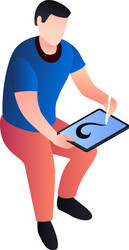 man drawing at tablet icon isometric style vector image