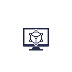 cubic structure on computer screen icon white vector image