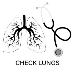 Lungs and stethoscope icons in black white vector