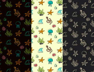 seamless pattern collection with shells and fish vector image