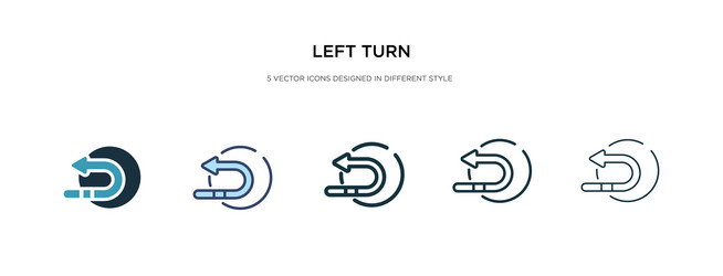 left turn icon in different style two colored vector image