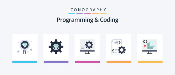 programming and coding flat 5 icon pack including vector