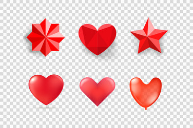 red hearts and stars isolated on transparent vector