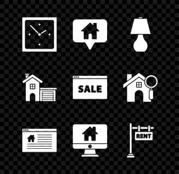 set clock map pointer with house table lamp vector image