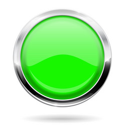 green round button web icon with chrome frame vector