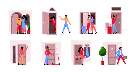 leaving characters people indoor exit persons vector