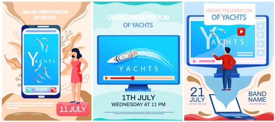 Online presentation of yacht website with video vector