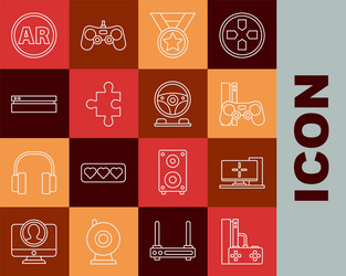 set line game console with joystick computer vector image