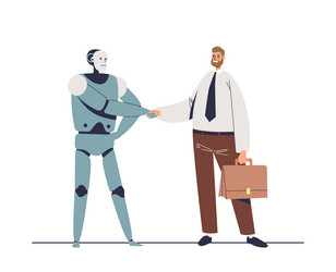 Businessman shake hand with robot business man vector