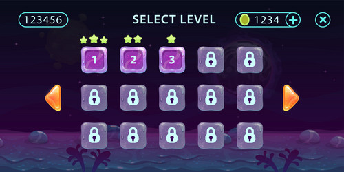 level selection gaming screen select panel vector