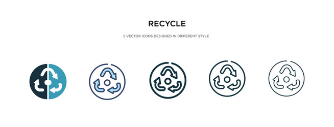 Recycle icon in different style two colored vector