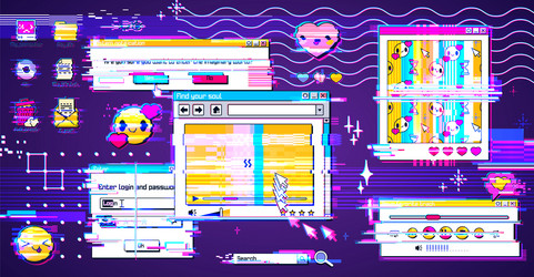 retro y2k window browser screen with glitch effect vector image