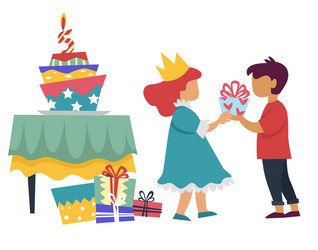 boy giving present to girl in princess costume Vector Image