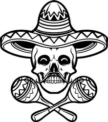 cinco de mayo skull sambrero silhouette Vector Image