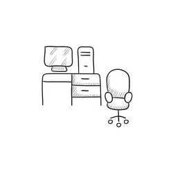 Computer set with table and chair sketch icon vector