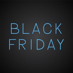 Black friday blue realistic neon sign on brick vector