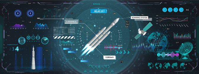 rocket launch and flight dashboard hud style vector