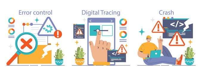 software testing set code and debugging vector image