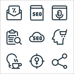 Web apps seo line icons linear set quality vector