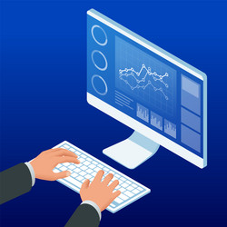 isometric hands on keyboard and computer vector