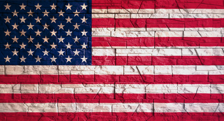 American flag with gray stone wall tiles texture vector