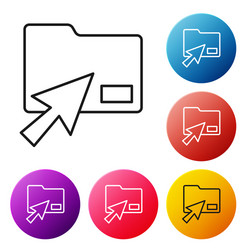 Black line cursor click document folder icon vector