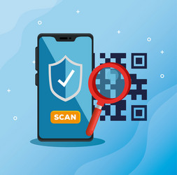 scan qr code with smartphone and magnifying glass vector image