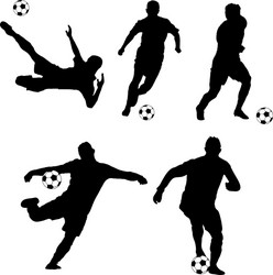 silhouette soccer players hitting the ball Vector Image