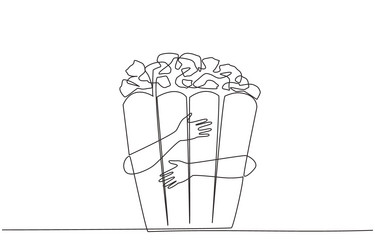 continuous one line drawing of hand hugging vector image