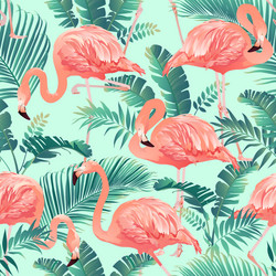 Tropical Flamingo Palm Pattern Vector Image